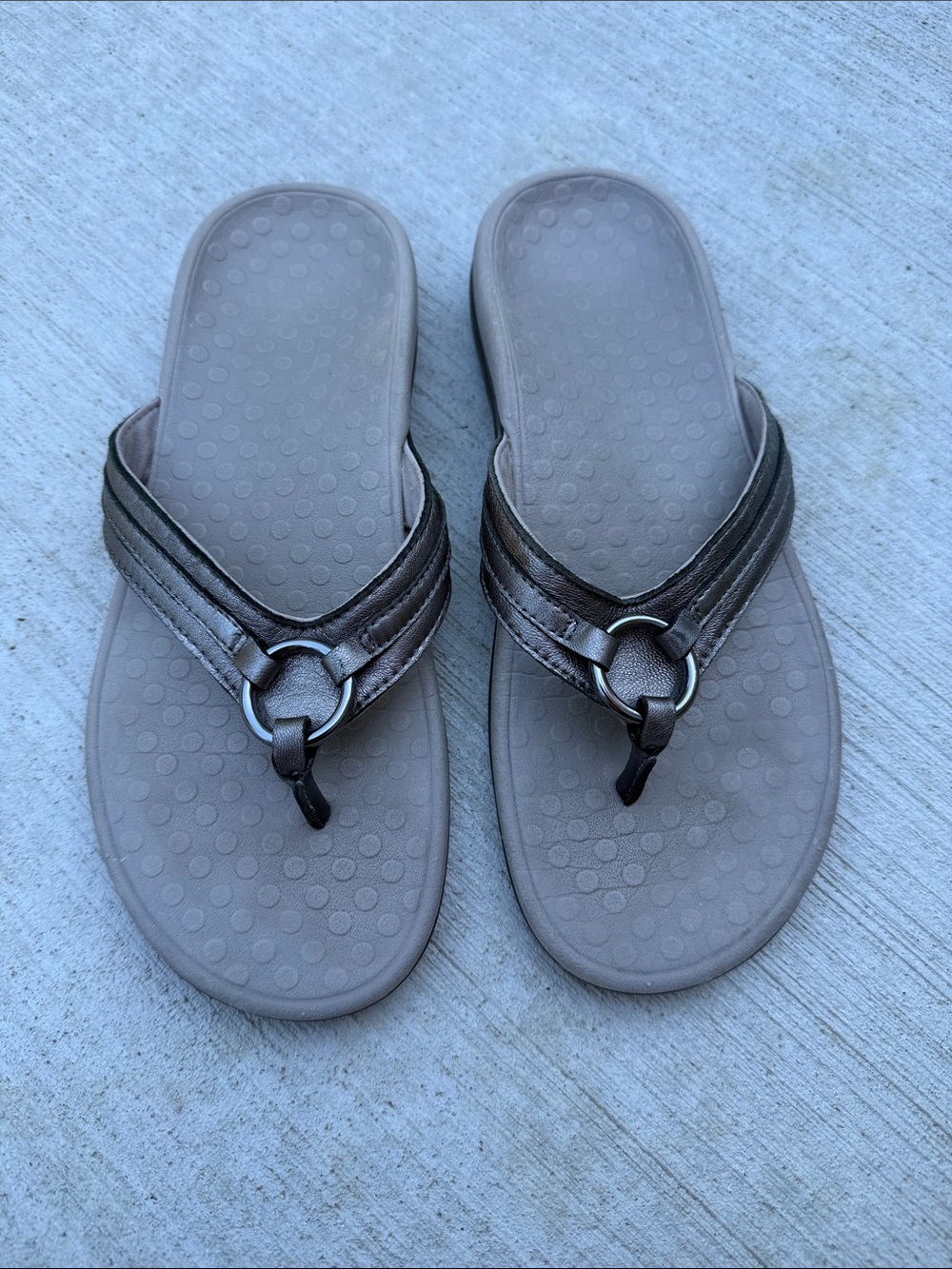 Vionic Tide Aloe Leather Metallic Pewter Sandals Orthotic Comfort Size 9 - Picture 3 of 8